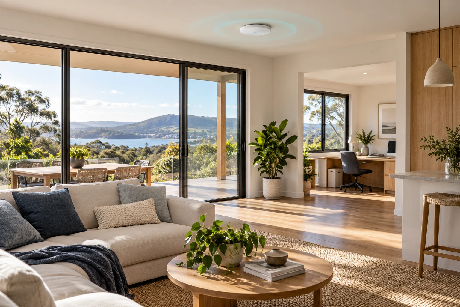 Modern Gippsland home with a discreet ceiling-mounted WiFi access point